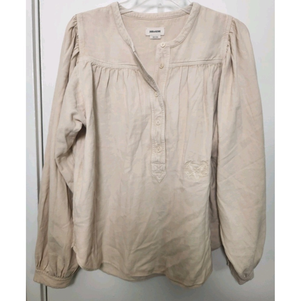 Zadig & Voltaire Tigy Cotton Twill Blouse Embroidered Long Sleeve NWOT Med